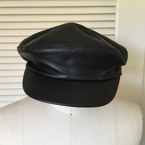 Black Faux Leather Page Boy Hat